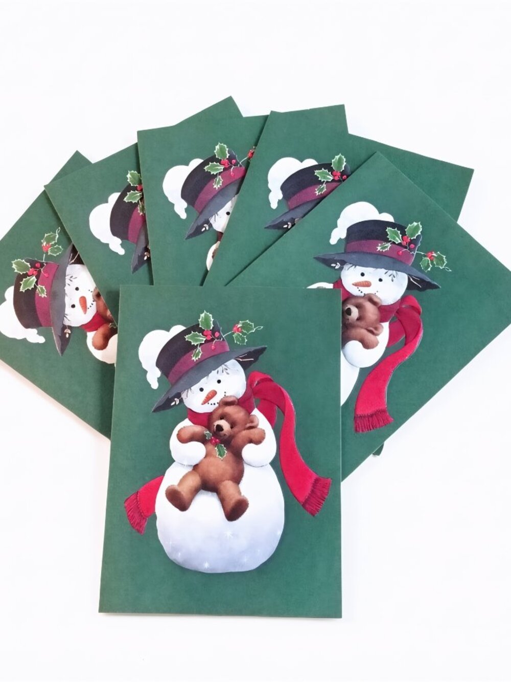 Christmas Cards: Snowman Holding Teddy Bear, Vintage 1997
